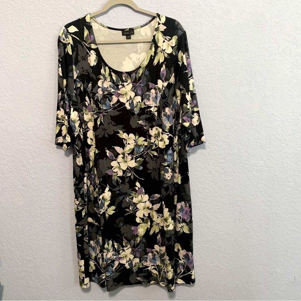 J. Jill Floral Wearever Collection Scoop Neck 3/4 Sleeves Popover Stretch Dress